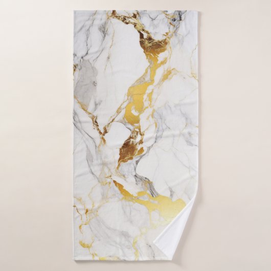Luxe Grijs en Gouden Textuur Wit Marmer Bad Handdoek (Badhanddoek)