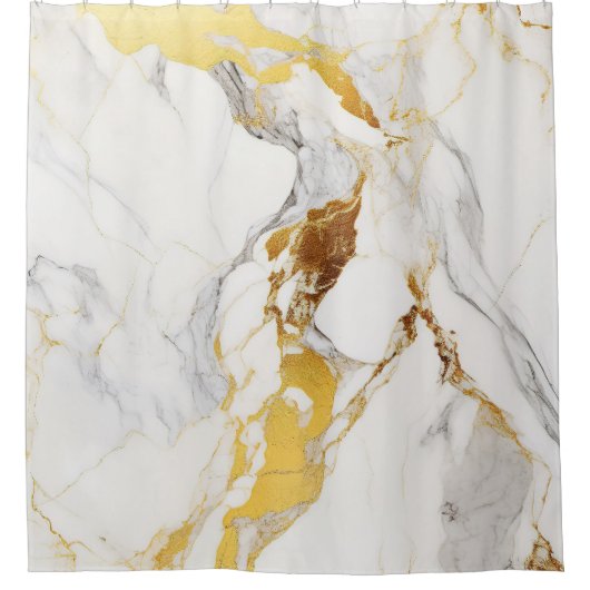 Luxe Grijs en Gouden Textuur Wit Marmer Douchegordijn (Voorkant)