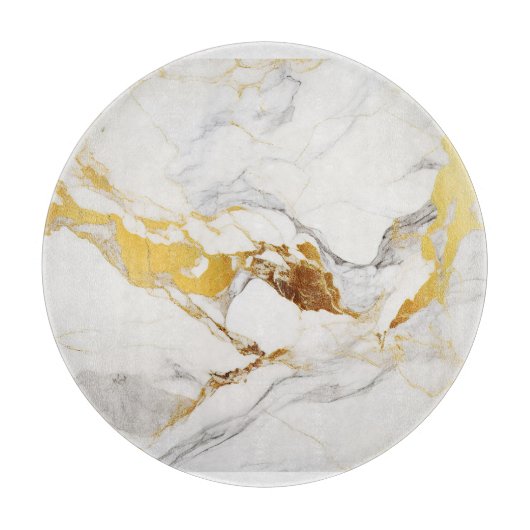 Luxe Grijs en Gouden Textuur Wit Marmer Snijplank (Voorkant)