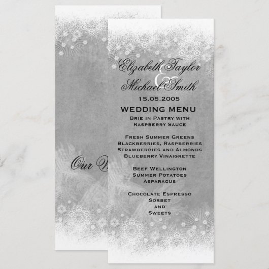 Luxe Grijs Frosty Sneeuwvlok Winter Menu (Voorkant / Achterkant)