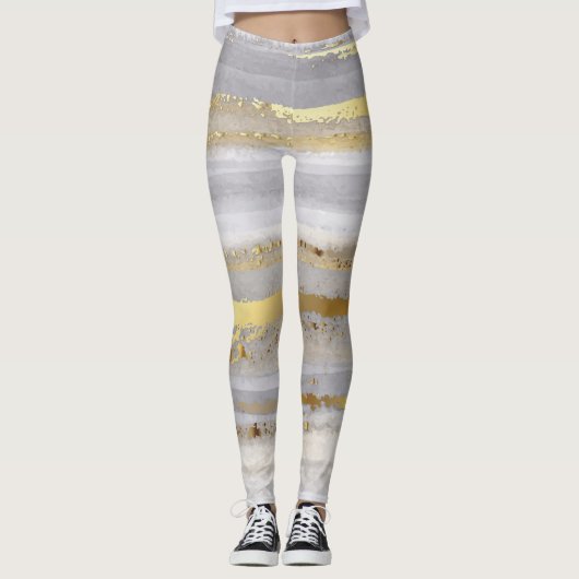 Luxe Grijs Goud Waterverf Textuur Leggings (Voorkant)