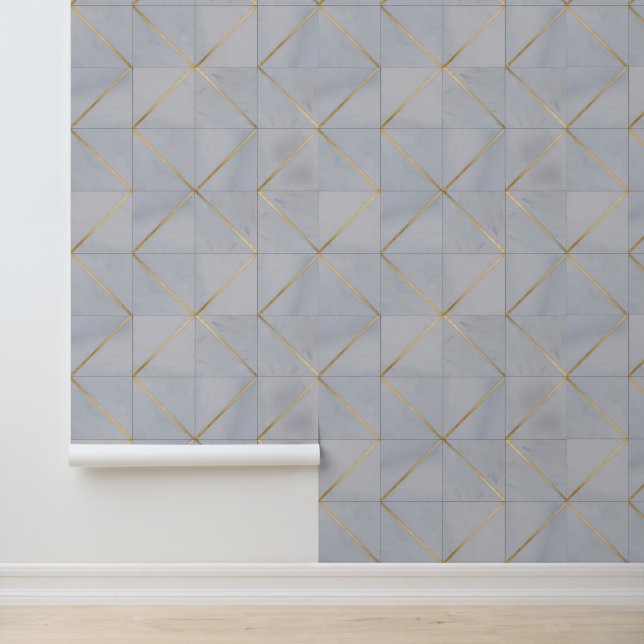 Luxe grijs marmer geometrisch gouden Tegel patroon Behang (Applicatie)