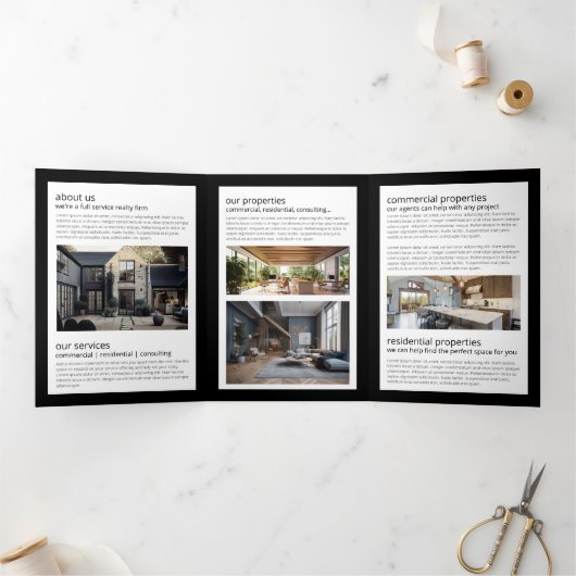 Luxe Grijs Skelet Key Real Estate Brochure Drieluik Kaart (Binnen)