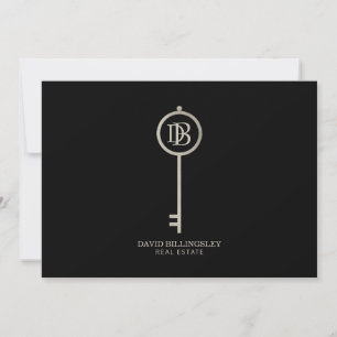 Luxe Grijs Skelet Sleutel Monogram Zwart Bedankt Notitiekaartje