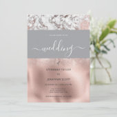 Luxe grijs wit rose goud marmer bruiloft kaart (Staand voorkant)