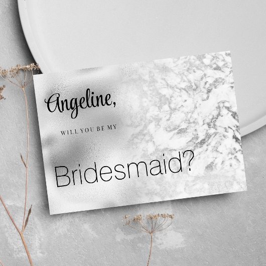 Luxe grijs wit zilver marmer bruidsmeisje kaart