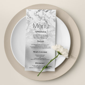 Luxe grijs wit zilver marmer Bruiloft Menu