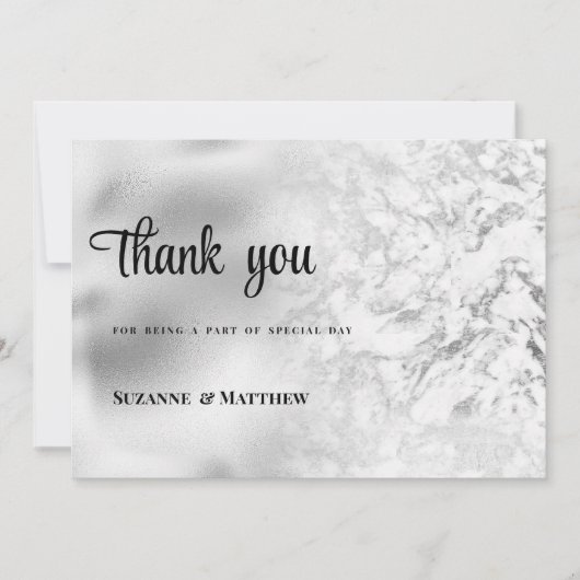Luxe grijs wit zilver marmer Dank U Kaart (Voorkant)
