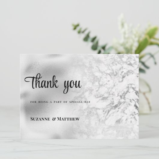 Luxe grijs wit zilver marmer Dank U Kaart (Staand voorkant)