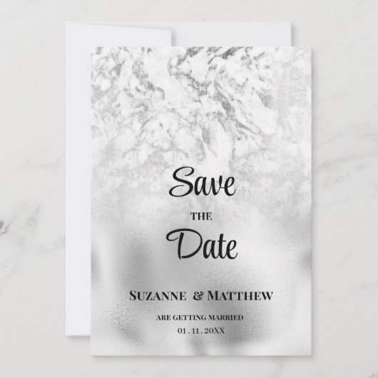 Luxe grijs wit zilver marmer Save the Date Kaart (Voorkant)
