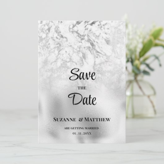 Luxe grijs wit zilver marmer Save the Date Kaart (Staand voorkant)