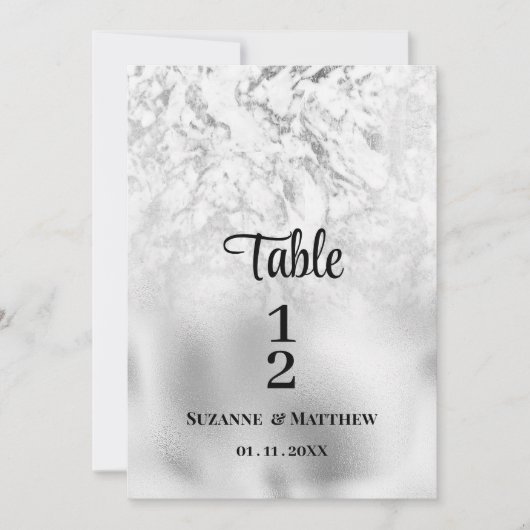 Luxe grijs wit zilver marmer Tafelnummers (Voorkant)
