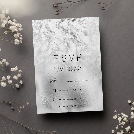 Luxe grijs wit zilveren marmeren RSVP Kaart