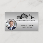 Luxe Grijs Zilver Vastgoed Chic Professioneel Visitekaartje (Voorkant)