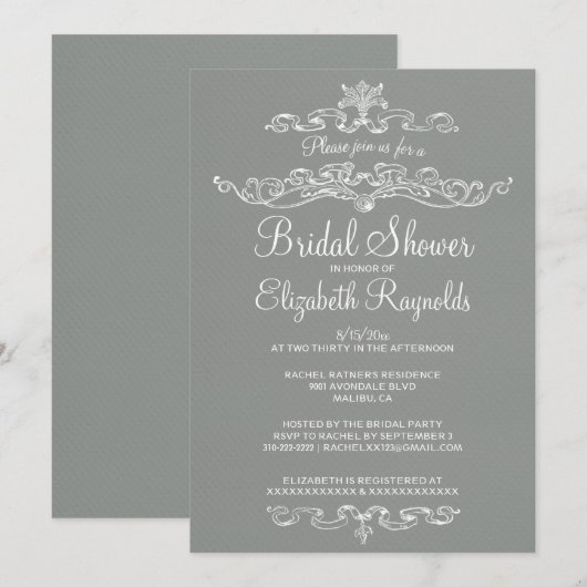 Luxe grijze bridal Shower-uitnodigingen Kaart (Voorkant / Achterkant)