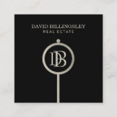 Luxe grijze Skeleton Key Monogram Realtor Vierkante Visitekaartje (Voorkant)