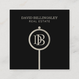 Luxe grijze Skeleton Key Monogram Realtor Vierkante Visitekaartje