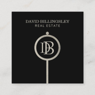 Luxe grijze Skeleton Key Monogram Realtor Vierkante Visitekaartje