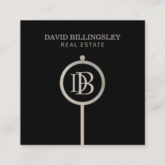 Luxe grijze Skeleton Key Monogram Realtor Vierkante Visitekaartje (Voorkant)