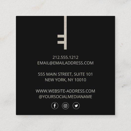 Luxe grijze Skeleton Key Monogram Realtor Vierkante Visitekaartje (Achterkant)