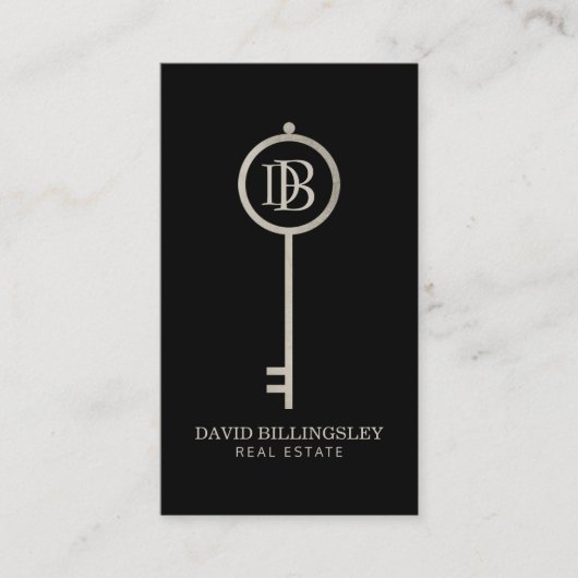 Luxe grijze Skeleton Key Monogram Realtor Visitekaartje (Voorkant)
