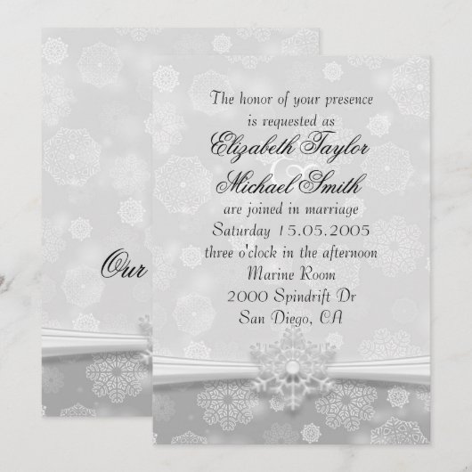 Luxe Grijze Sneeuwvlokken Winter Bruiloft Uitnodig Kaart (Voorkant / Achterkant)