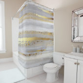 Luxe grijze waterverf en goudtextuur douchegordijn (In situ)