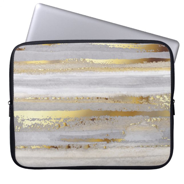 Luxe grijze waterverf en goudtextuur laptop sleeve (Voorkant)