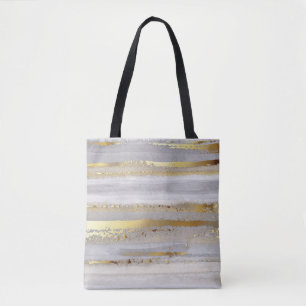 Luxe grijze waterverf en goudtextuur tote bag