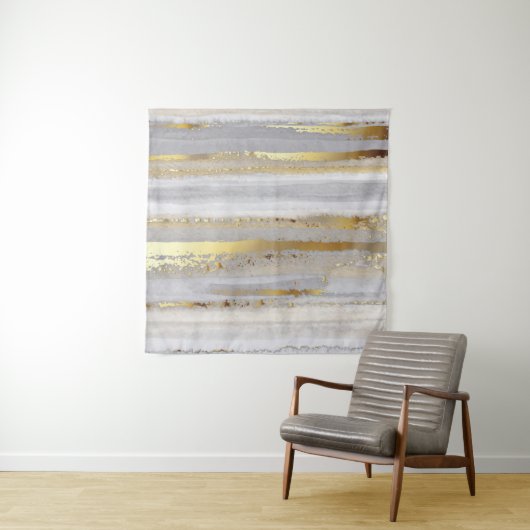 Luxe grijze waterverf en goudtextuur wandkleed (In situ)