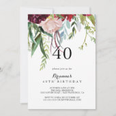 Luxe grillige Boho Floral 40e verjaardagsfeestje Kaart (Voorkant)