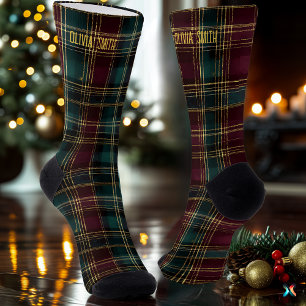 Luxe Groen & Bordeaux Kerst Plaid Op Maat Sokken
