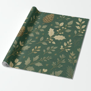 Luxe Groen & Champagne Bos Goud Kerstmis Cadeaupapier