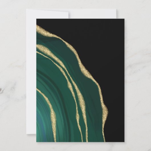Luxe groen en goud agaat donkere bruiloft kaart (Achterkant)