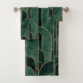 Luxe groen en goud Art Deco Patroon Bad Handdoek (Insitu)