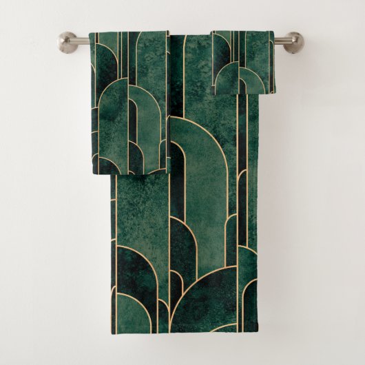 Luxe groen en goud Art Deco Patroon Bad Handdoek (Insitu)