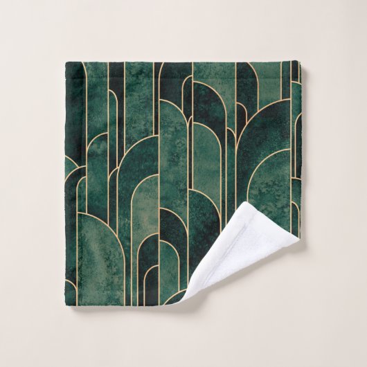 Luxe groen en goud Art Deco Patroon Bad Handdoek (Wasdoekje)