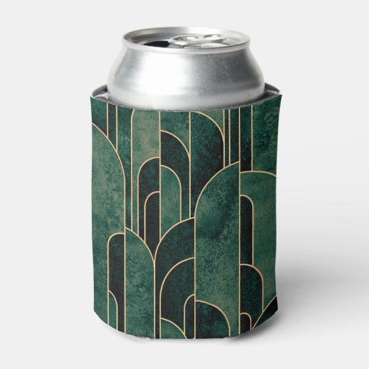 Luxe groen en goud Art Deco Patroon Blikjeskoeler (Blikje Voorkant)