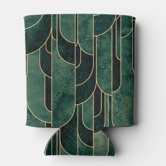 Luxe groen en goud Art Deco Patroon Blikjeskoeler (Achterkant)