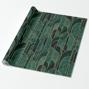 Luxe groen en goud Art Deco Patroon Cadeaupapier
