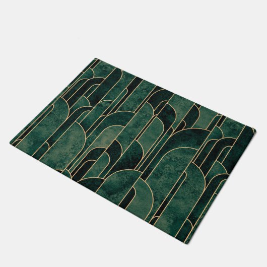 Luxe groen en goud Art Deco Patroon Deurmat (Schuin)