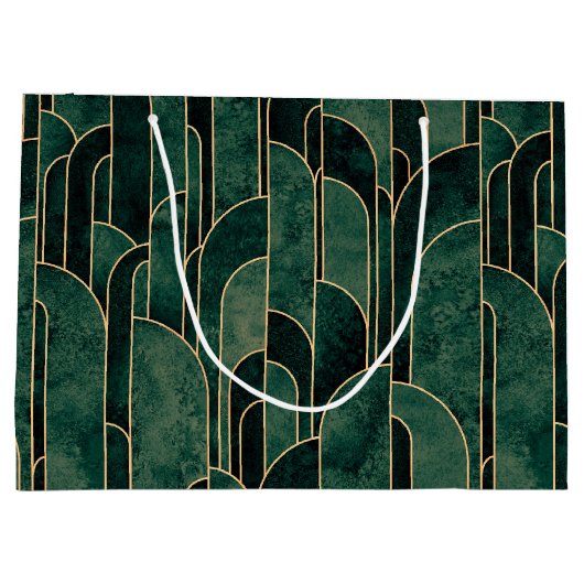 Luxe groen en goud Art Deco Patroon Groot Cadeauzakje (Achterkant)