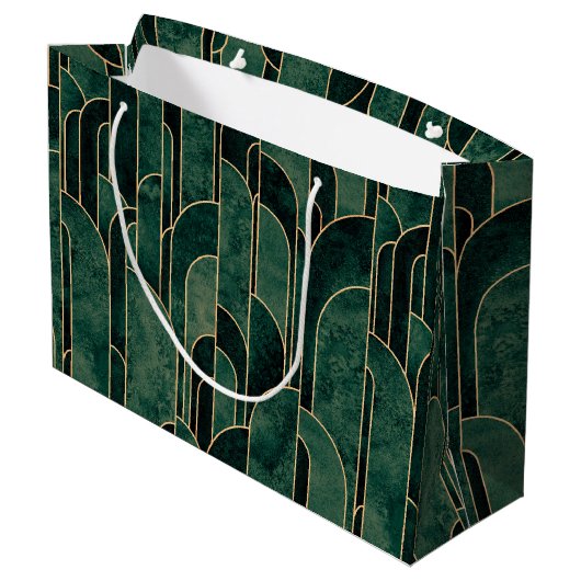 Luxe groen en goud Art Deco Patroon Groot Cadeauzakje (Achterkant Gekanteld)