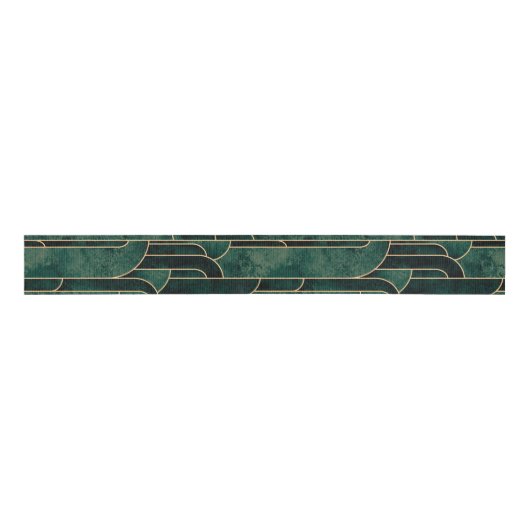 Luxe groen en goud Art Deco Patroon Grosgrain Lint (Voorkant)