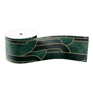 Luxe groen en goud Art Deco Patroon Grosgrain Lint