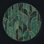 Luxe groen en goud Art Deco Patroon Grote Klok<br><div class="desc">Luxe groen en goud Art Deco Patroon</div>