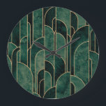 Luxe groen en goud Art Deco Patroon Grote Klok<br><div class="desc">Luxe groen en goud Art Deco Patroon</div>