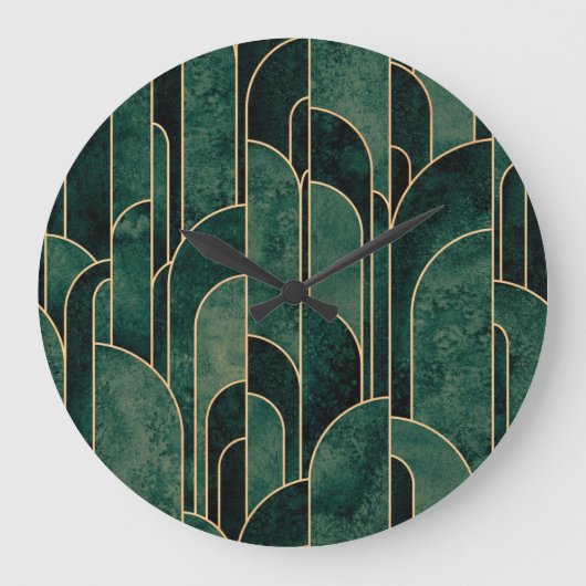 Luxe groen en goud Art Deco Patroon Grote Klok (Voorkant)
