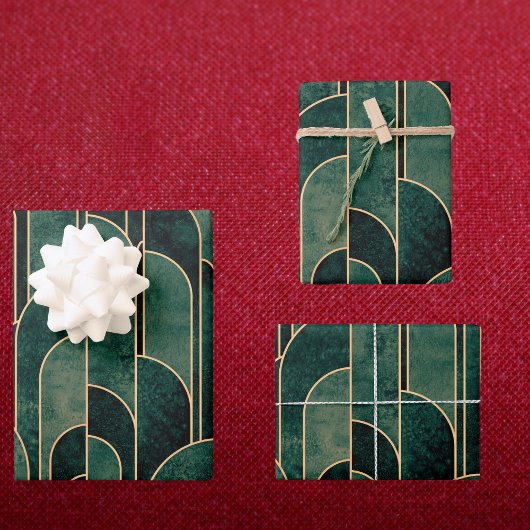 Luxe groen en goud Art Deco Patroon Inpakpapier Vel