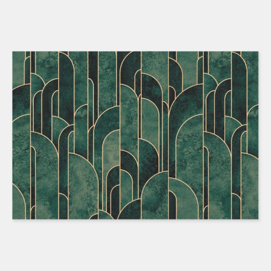 Luxe groen en goud Art Deco Patroon Inpakpapier Vel (Voorkant 3)